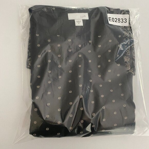 J Jill Black Ditsy Floral Bordered Hem Tunic Blouse Size XL Cotton Modal - Picture 10 of 10